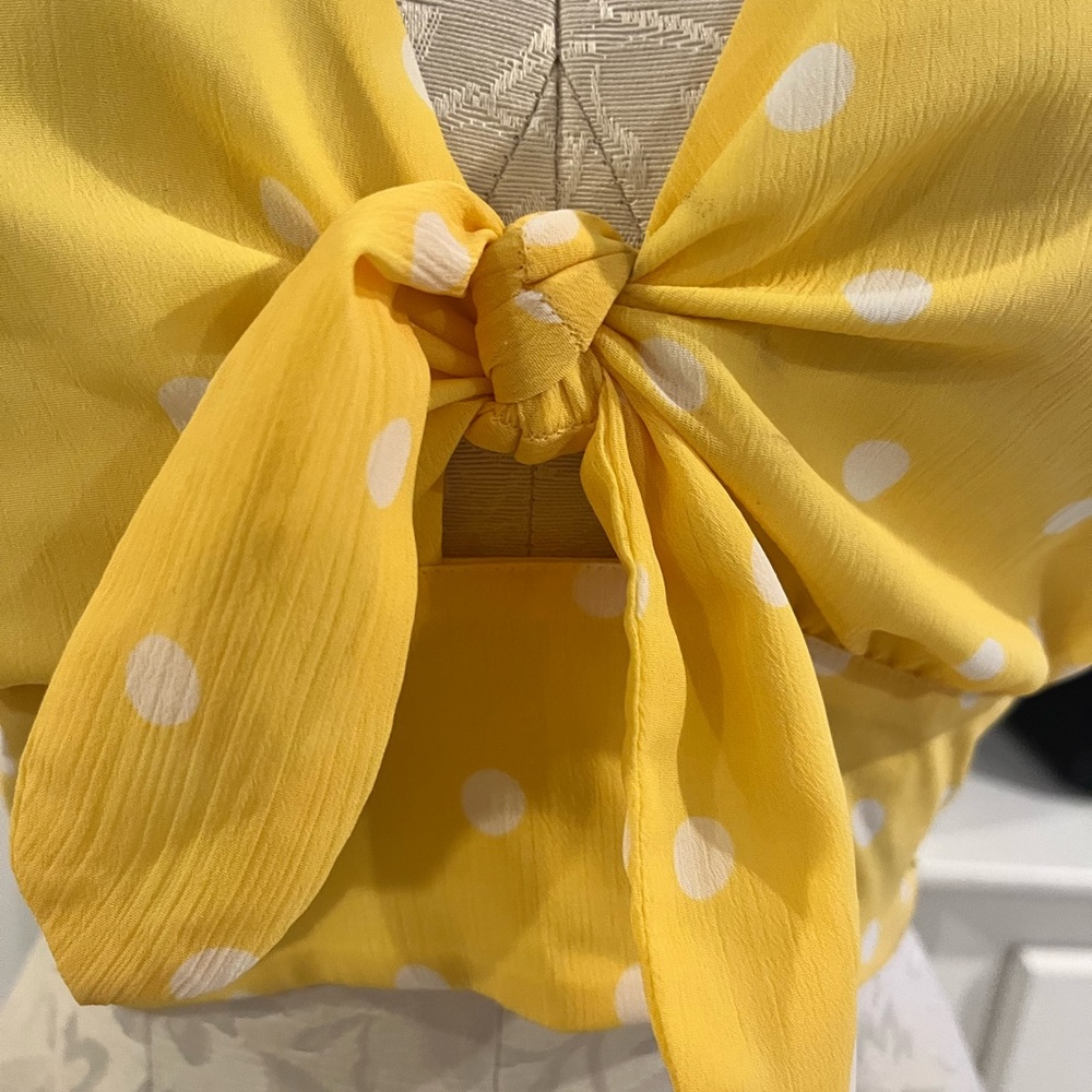 Yellow Polka Dot Tie-Front Top - Picture 5 of 6